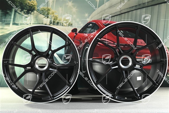 20+21 -inch GT3 wheel rim set, 9,5J x 20 ET46 + 12J x 21 ET45, black satin mat + white rim border