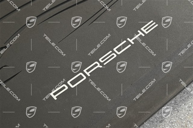 Gummi-Fußmatten Satz, zweiteilig mit Porsche Silhouette und "Porsche" Schriftzug, Achatgrau RHD