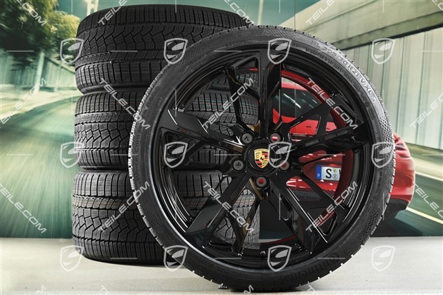 21" koła zimowe Cross Turismo Design, komplet, felgi 9,5J x 21 ET60 + 11,5J x 21 ET66 + opony zimowe Continental 265/35 R21 + 305/30 R21, czarny wysoki połysk
