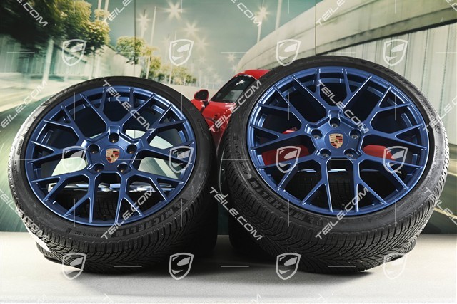20"+21" RS Spyder Design, koła zimowe, komplet, felgi 8,5J x 20 ET50 + 11J x 21 ET82 + NOWE opony zimowe Michelin 245/35 R20 + 305/30 R21, z czujnikami ciśnienia, niebieskie - Indigo Blue