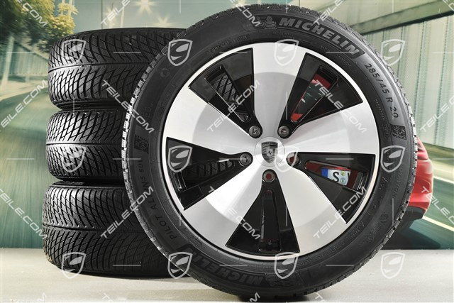 20" koła zimowe Macan, felgi 7,5J x 20 ET32 + 10J x 20 ET49 + opony zimowe Michelin Pilot Alpin 5 SUV 235/55 R20 + 285/45 R20, czarny wysoki połysk