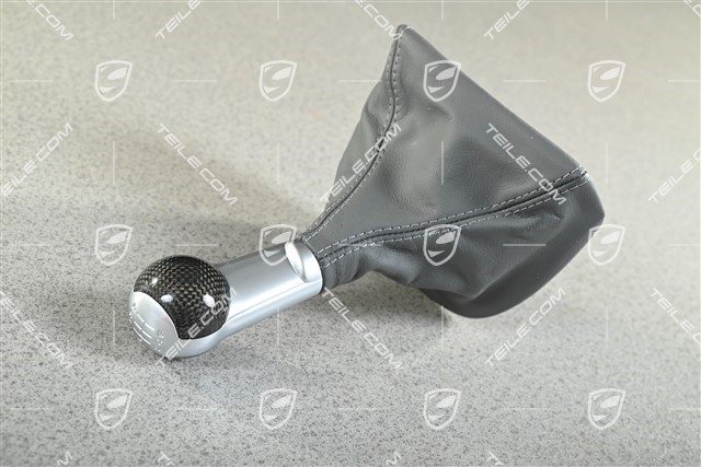 Turbo, Shift lever / gearshift knob, Stone grey leather / aluminium and carbon, 6-speed manual transmission