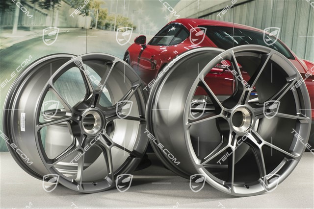 20"+21" GT3 komplet felg, 9,5J x 20 ET46 + 12J x 21 ET45, ciemny srebrny / darksilver