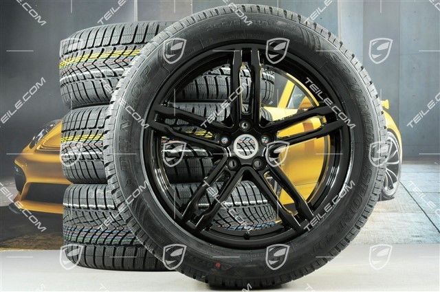 19" "Macan Turbo" Winterräder Satz, Felgen 8J x 19 ET21 + 9J x 19 ET21 + NEUE Dunlop Winterreifen 235/55 R19 + 255/50 R19, mit RDK-Sensoren, schwarz hochglanz