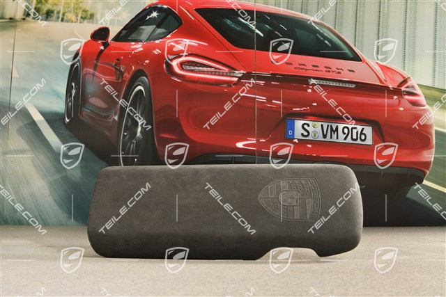 Armlehne/ Mittelkonsole, Deckel / Blende, Alcantara mit geprägtem Porsche Wappen, Schwarz