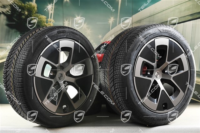21" Cayenne Turbo Aero winter wheel set, wheel rims 9,5J x 21 ET16 + 11J x 21 ET37 + NEW Goodyear Ultragrip Performance 3 SUV winter tyres 275/45 R21 + 315/40 R21, black satin matt + turbonite