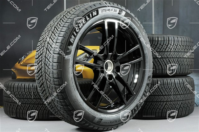 20" koła zimowe Cayenne Sport, komplet, felgi 9J x 20 ET50 + 10,5J x 20 ET64 + NOWE opony zimowe Michelin 275/45 R20 + 305/40 R20, z czujnikami ciśnienia, czarny połysk