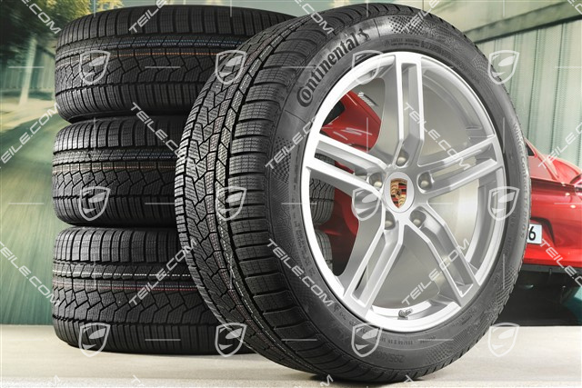 19" Panamera Winterräder Satz, Felgen 9J x 19 ET64 + 10,5J x 19 ET62 + Continental Winter Contact TS860 S Winterreifen 265/45 R19 + 295/40 R19, in Silber
