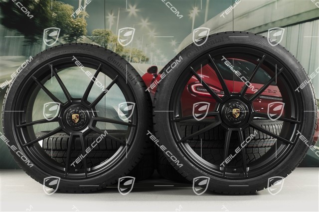 20+21-inch GTS "Turbo S" winter wheel set, central lock rims 8,5J x 20 ET50 + 11J x 21 ET66 + NEW Continental winter tyres 245/35 R20 + 295/30 R21, black satin matt