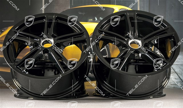 18" Komplet felg Boxster S II, 8J x 18 ET57 + 9J x 18 ET43, czarny wysoki połysk