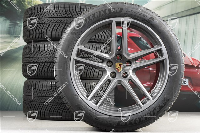 20" "Macan Turbo" koła zimowe, komplet, felgi 9J x 20 ET26 + 10J x 20 ET19 + NOWE opony zimowe Michelin Latitude Alpin 5 265/45 R20 + 295/40 R20, BORBET Titanum, z czujnikami ciśnienia RDK