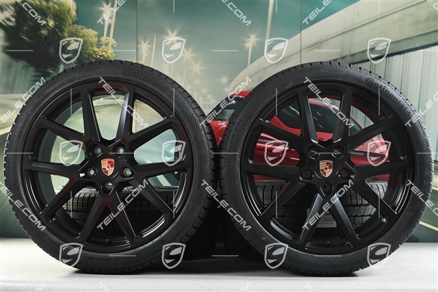 21" Panamera SportDesign Winterräder Satz, Felgen 9,5J x 21 ET71 + 10,5J x 21 ET71 + Continental Winterreifen 275/35 R21 + 315/30 R21, Schwarz Seidenmatt