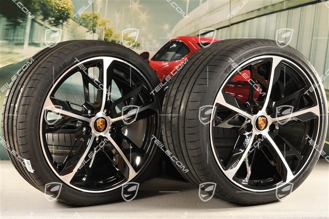 21" Koła letnie Cross Turismo Design, felgi 9,5J x 21 ET60 + 11,5J x 21 ET66 + opony letnie Goodyear 265/35 R21 + 305/30 R21, czarne, wysoki połysk
