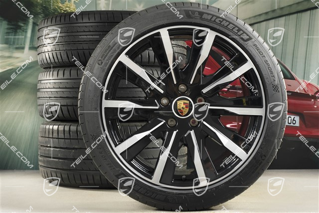 20" koła letnie Tequipment Design, komplet, felgi 9J x 20 ET54 + 11J x 20 ET60, opony letnie Michelin 245/45 R20 + 285/40 R20, czarny wysoki połysk