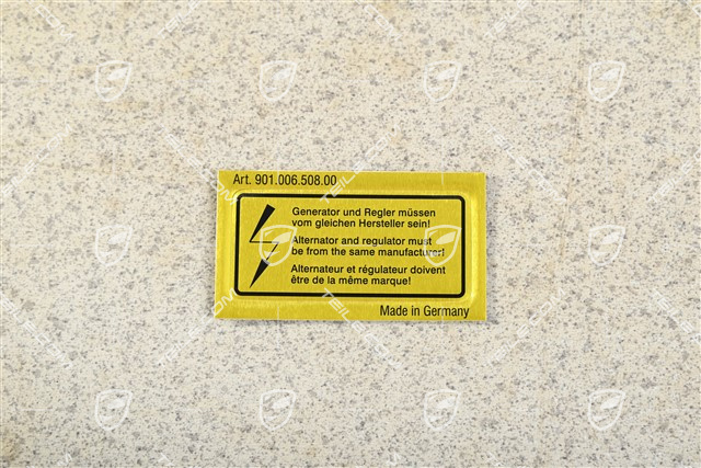 Klebeschild Drehstromgenerator Regler