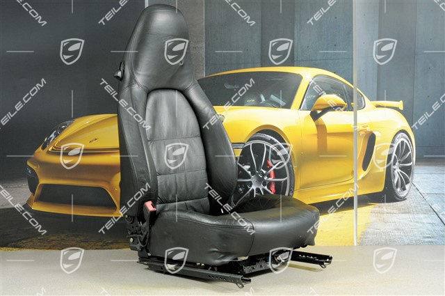 Sitz, el einstellbar, Leder, Schwarz, Raffleder, Porsche Wappen, L