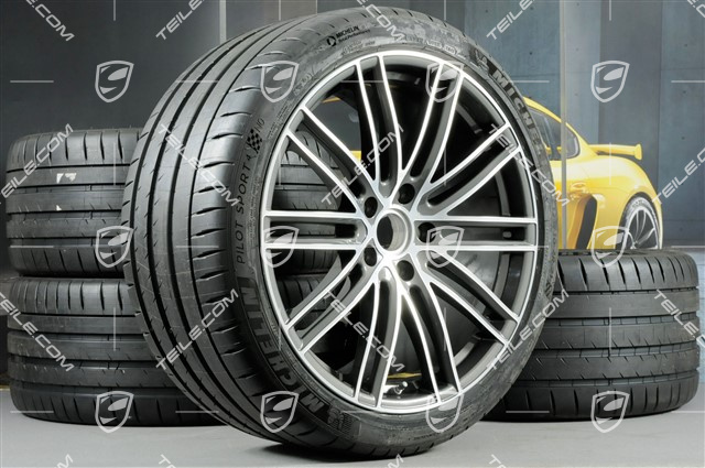 21" Turbo IV Sommerräder, Felgen 9,5J x 21 ET71 + 11,5J x 21 ET69 + NEUE Michelin Sommerreifen 275/35 ZR21 + 325/30 ZR21, mit RDK-Sensoren, nur für Turbo S E-Hybrid