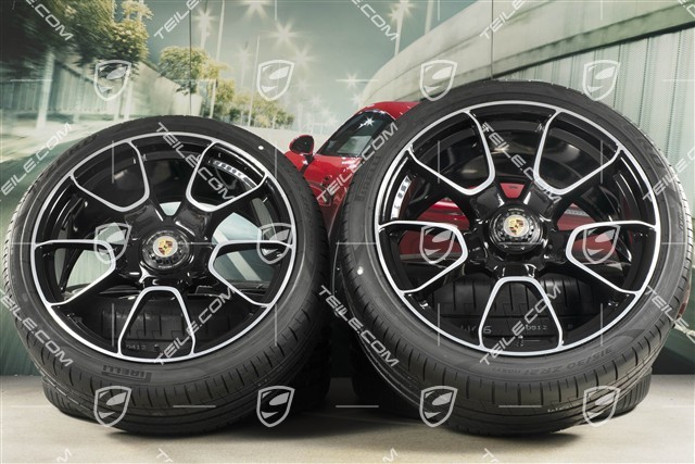 20"+21" koła letnie, komplet Turbo S Exclusive Design, felgi 9,5J x 20 ET44 + 12J x 21 ET70 + NOWE opony letnie Pirelli 255/35 R20 + 315/30 R21, czarny wysoki połysk