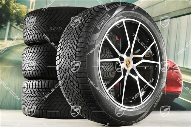 20" Cayenne S Winterräder Satz, Felgen 9J x 20 ET50 + 10,5J x 20 ET55 + Pirelli Winterreifen 255/55 R20 + 295/45 R20, mit RDK-Sensoren, in Schwarz Hochglanz