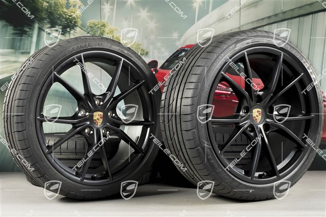 20" Carrera S Sommerräder Satz, Felgen 8J x 20 ET57 + 10J x 20 ET45, GoodYear Sommerreifen 235/35 ZR20 +265/35 ZR20, schwarz Seiden matt, mit RDK-Sensoren