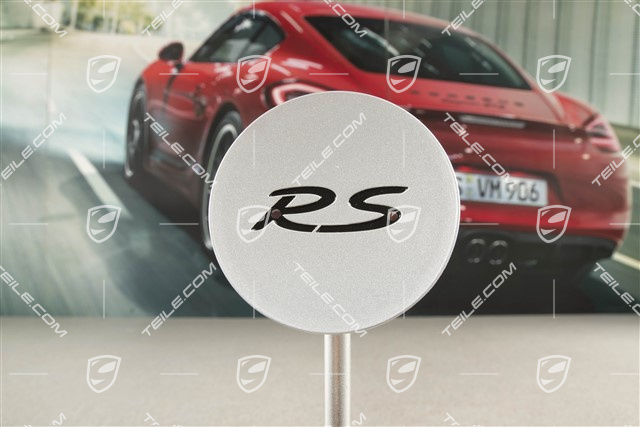Dekielek felgi, Srebrny z czarnym logo, RS