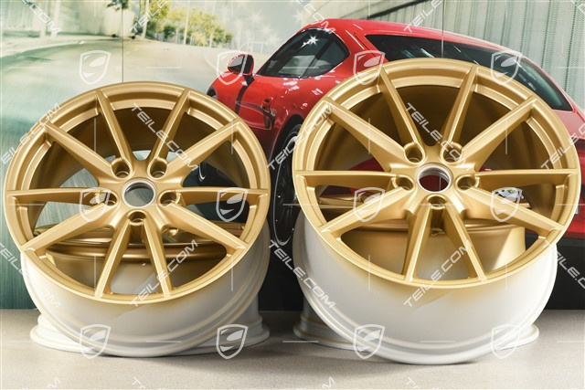 20"+21" Komplet felg Carrera S, 8,5J x 20 ET53 + 11J x 21 ET66, złoty satynowy półmat
