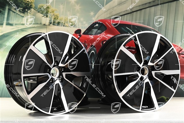21" Komplet felg Macan Turbo, 8,5J x 21 ET27 + 10,5J x 21 ET47, czarny wysoki połysk
