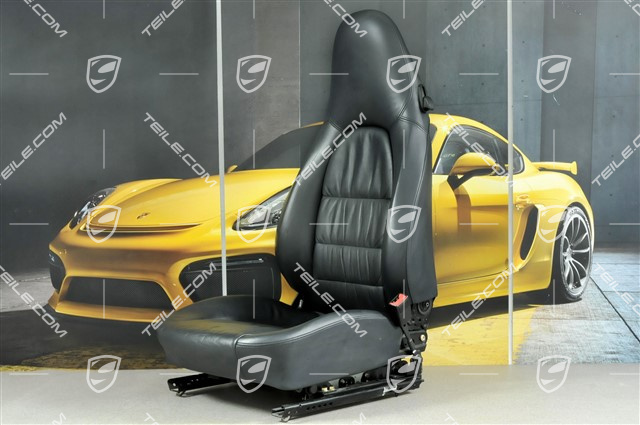 Sitz, el einstellbar, Leder, Metropolblau, Raffleder, Porsche Wappen, R