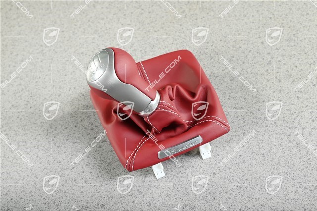 Shift lever / gearshift knob, Bordeaux Red Leather / Carbon, 6-speed manual transmission