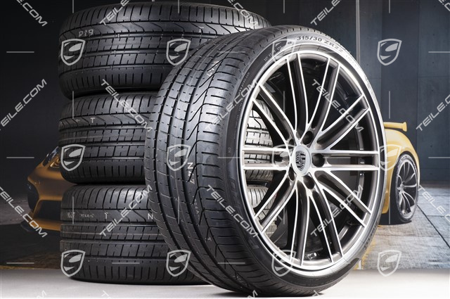 22" Koła letnie 911 Turbo IV Design, komplet, felgi 10J x 22 ET48 + 11,5J x 22 ET61 + NOWE opony letnie Pirelli 285/35 ZR22 + 315/30 ZR22, z czujnikami ciśnienia