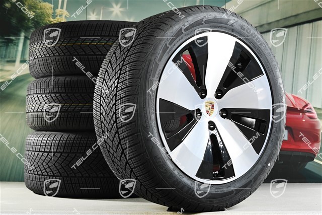 20" koła zimowe Macan, felgi 7,5J x 20 ET32 + 10J x 20 ET49 + NOWE opony zimowe Goodyear 235/55 R20 + 285/45 R20, czarny wysoki połysk