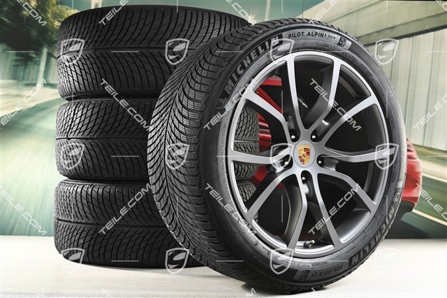 21" Cayenne Exclusive Design Winterräder Satz, Felgen 9,5J x 21 ET46 + 11,0J x 21 ET58 + Michelin Winterreifen 285/45 R21 + 305/40 R21, mit RDK-Sensoren, Vesuvgrau