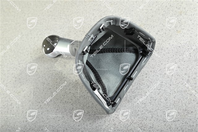 Turbo, Shift lever / gearshift knob, Stone grey leather / aluminium and carbon, 6-speed manual transmission