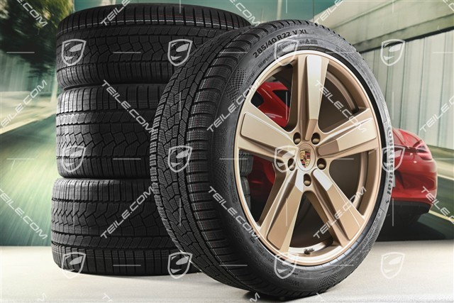 22" Koła zimowe, komplet, Cayenne Exclusive Design Sport, felgi 10J x 22 ET48 +11,5J x 22 ET52 + opony zimowe Continental 285/40 R22 + 315/35 R22, neodyme