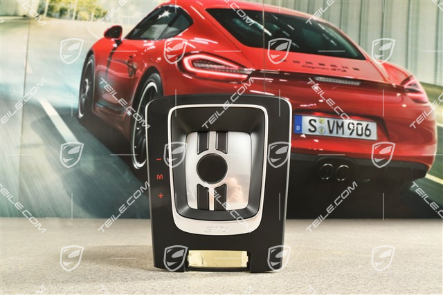 GT4, Abdeckung Schaltkulisse PDK-Getriebe, Schwarz / Galvanosilber