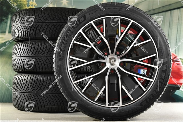 21" Koła zimowe Macan Design, komplet, felgi 8,5J x 21 ET27 + 10,5J x 21 ET47 + opony zimowe Michelin Pilot Alpin 5 SUV 255/45 R21 + 285/40 R21, czarny wysoki połysk