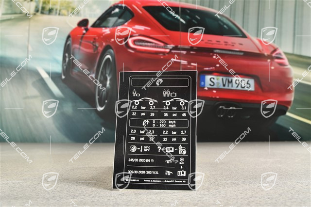 Hinweiss / Kennschild für Reifendruck, 20zoll, C4 / C4S