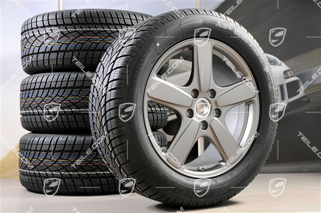 19" winter wheels set Cayenne Sport Classic, rims 8,5J x 19 ET59 + NEW Dunlop winter tires 265/50 R19, Platinum (semigloss), with TPM