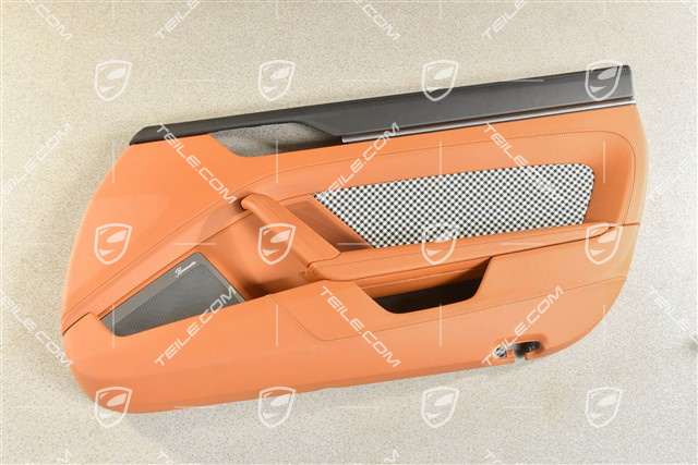 Türverkleidung, Leder Schwarz / Cognac mit Pepita Stoff, Burmester, R