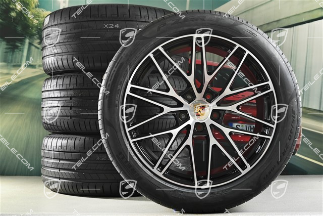21" koła letnie Cayenne RS Spyder Design, komplet, felgi 9,5J x 21 ET46 + 11,0J x 21 ET58 + NOWE opony letnie Pirelli P Zero 285/45 R21 + 315/40 R21, z czujnikami ciśnienia, czarny wysoki połysk