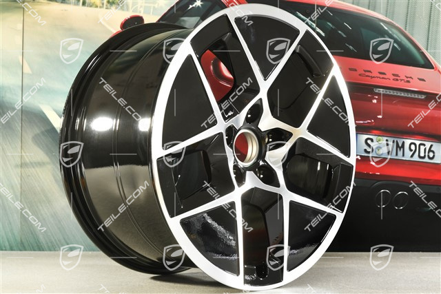 20" Felge Taycan Turbo Sport Aero, 11J x 20 ET60, schwarz hochglanz mit glanzgedrehter Stirnfläche