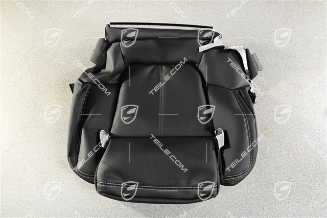 Sitzkissenbezug, Leder, Schwarz mit Kreide Ziernähte, L