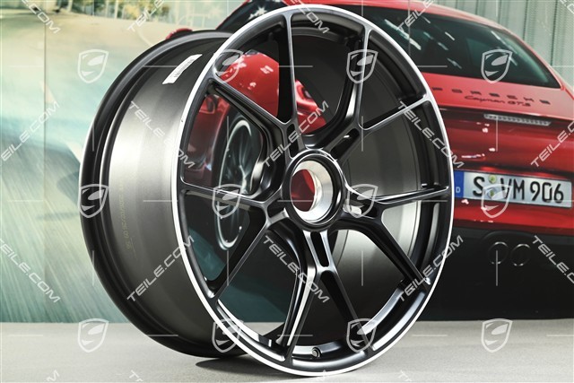 20+21 -inch GT3 wheel rim set, 9,5J x 20 ET46 + 12J x 21 ET45, black satin mat + white rim border
