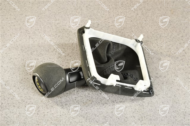 GT4, Schaltknauf / Schaltknopf mit Schaltmanschette, PDK, Alcantara - RaceTex, Schwarz