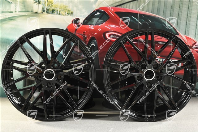 21" Komplet felg Cayenne RS Spyder Design, 11J x 21 ET58 + 9,5J x 21 ET46, czarny wysoki połysk