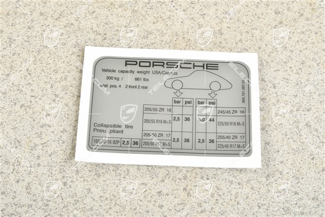 Identification / notice sticker for tire pressure