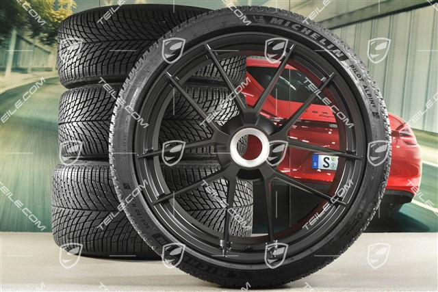 20"+21" Carrera GTS, koła zimowe, komplet, mocowane centralnie, felgi 8,5J x 20 ET50 + 11J x 21 ET82 + NOWE opony zimowe Michelin 245/35 R20 + 305/30 R21, z czujnikami ciśnienia, Anthracite Grey