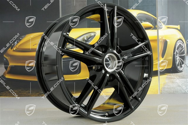 18" Komplet felg Boxster S II, 8J x 18 ET57 + 9J x 18 ET43, czarny wysoki połysk