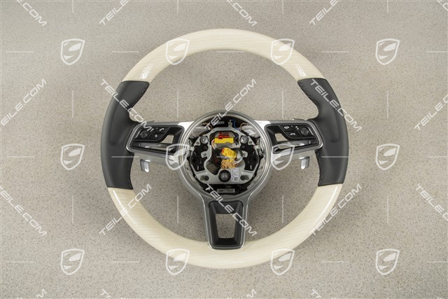Multifunction steering wheel, 3-spoke, heated, Leather/White Oak, Limed white oak/Black