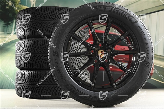 20-inch Cayenne Design winter wheel set, rims 9J x 20 ET50 + 10,5J x 20 ET55 + Michelin winter tyres 255/55 R20 + 295/45 R20, with TPMS, black high gloss
